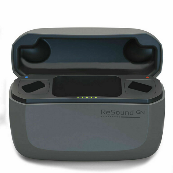 Caricabatterie portatile Premium in antracite con apparecchi acustici ReSound ONE 5/9 